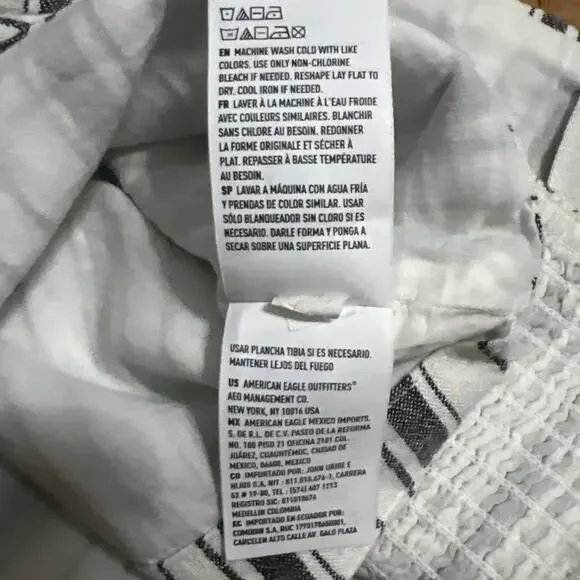 American Eagle Linen Blend Striped Crop Top Size L Grey Nautical Coastal Boho - Picture 9 of 9